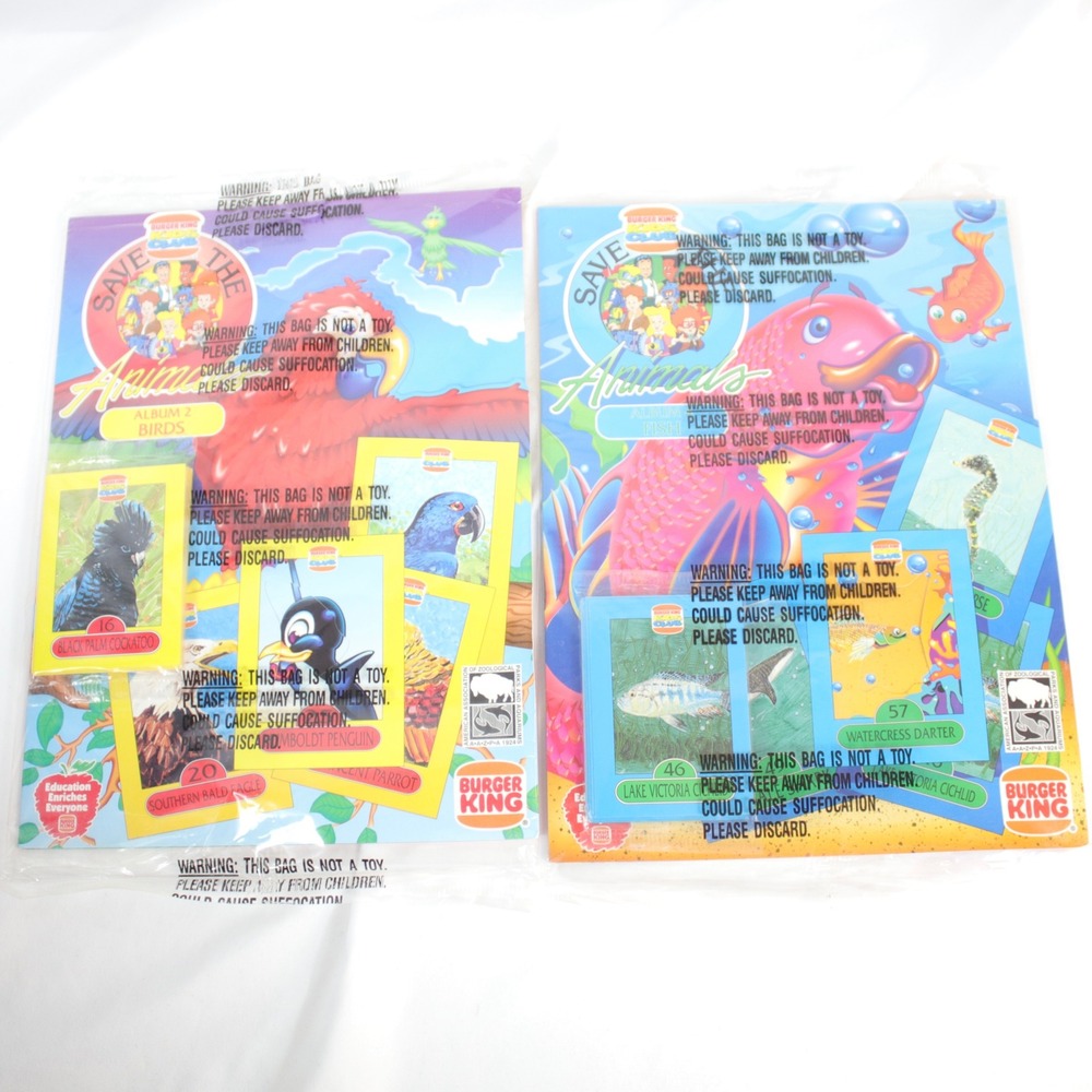 Vintage Burger King Kids Club Save The Animals Album 2 & 4 Birds + Fish Bundle